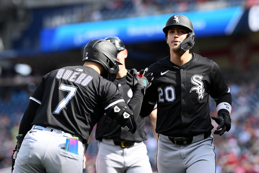 Chicago White Sox's Miguel Vargas (20) celebrates after his two-run home run with Edgar Quero (7) during the first inning of a baseball game against the Washington Nationals, Sunday, Sept. 28, 2025, in Washington. (AP Photo/Nick Wass) Chicago White Sox's Miguel Vargas (20) celebrates after his two-run home run with Edgar Quero (7) during the first inning of a baseball game against the Washington Nationals, Sunday, Sept. 28, 2025, in Washington. (AP Photo/Nick Wass)