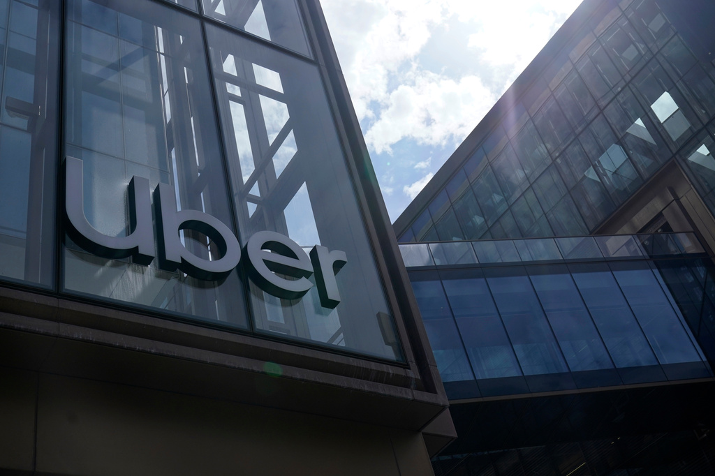 FILE - An Uber logo is displayed at the company's headquarters in San Francisco on Sept. 12, 2022. (AP Photo/Jeff Chiu, File)