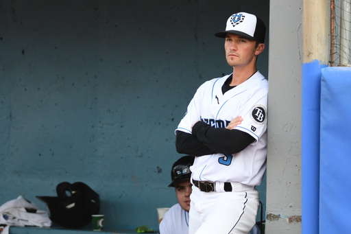 In this image provided by the Hudson Valley Renegades, Hudson Valley Renegades manager Blake Butera watches from the dugout during a minor league baseball game in Wappingers Falls, N.Y., in 2019. (Roy Notaro/Hudson Valley Renegades via AP) In this image provided by the Hudson Valley Renegades, Hudson Valley Renegades manager Blake Butera watches from the dugout during a minor league baseball game in Wappingers Falls, N.Y., in 2019. (Roy Notaro/Hudson Valley Renegades via AP)