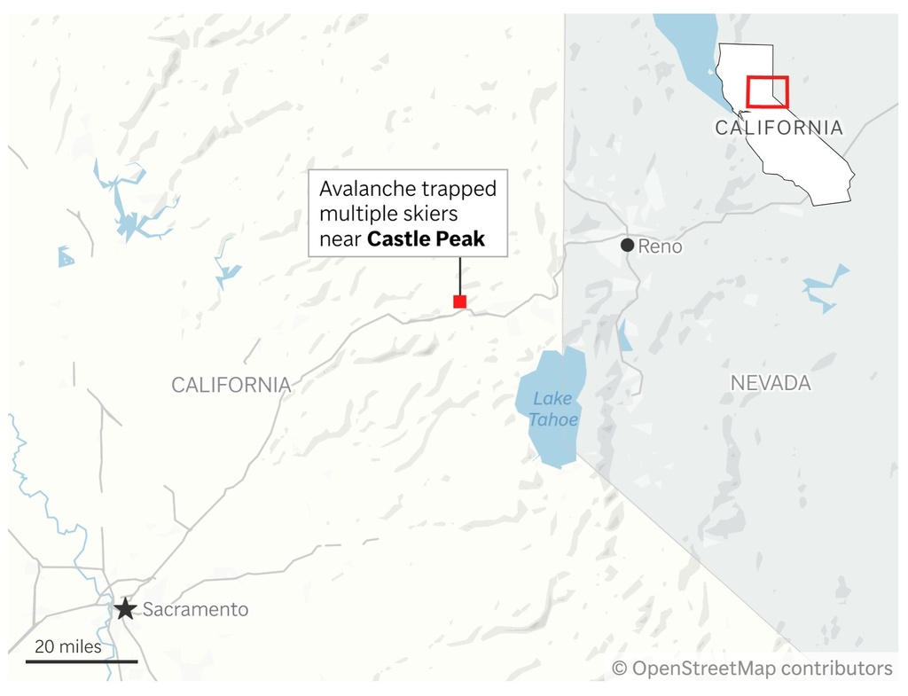 A map showing the location of an avalanche in California. (AP Digital Embed)