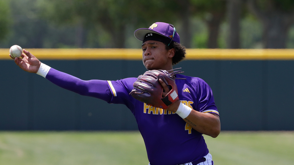 Prairie View A&M third baseman Ryland Duson during an NCAA baseball game against Houston Christian on Tuesday, April 28, 2026, in Prairie View, Texas. (AP Photo/Michael Wyke).