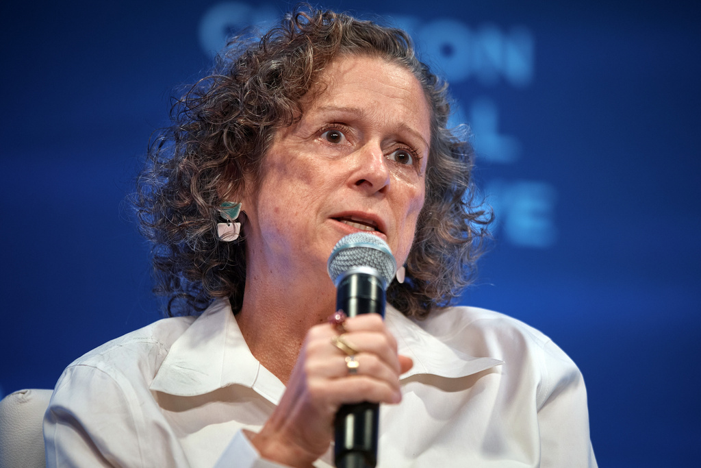 American film producer and philanthropist Abigail Disney speaks during the Clinton Global Initiative on Wednesday, Sept. 24, 2025, in New York. (AP Photo/Andres Kudacki)
