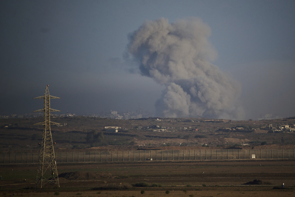 Smoke rises to the sky following an Israeli military strike in the Gaza Strip, as seen from southern Israel, Thursday, Sept. 11, 2025. (AP Photo/Leo Correa)