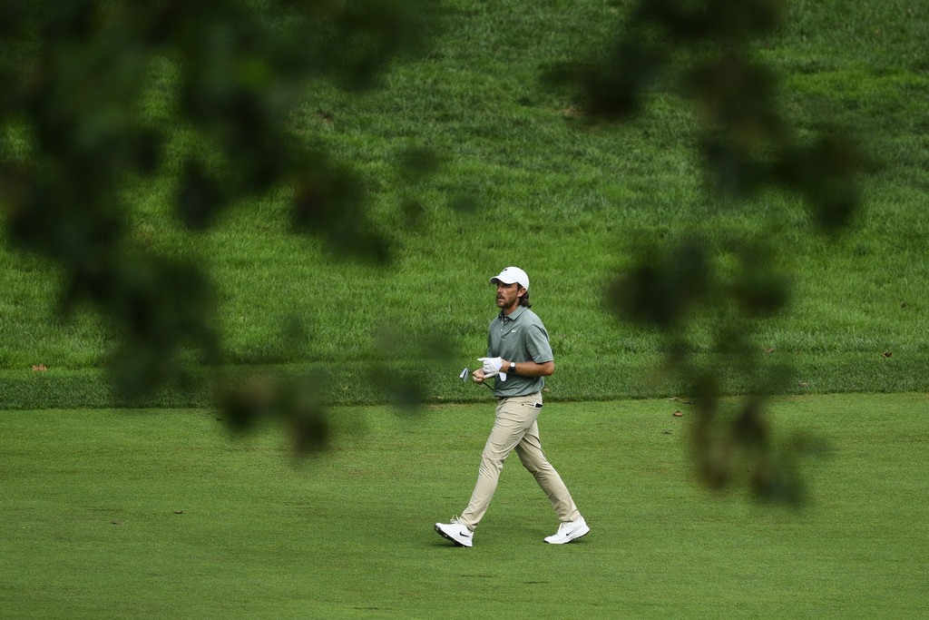 Tommy Fleetwood, of England, walks along the eighth fairway during the first round of the BMW Championship golf tournament Thursday, Aug. 14, 2025, in Owings Mills, Md. (AP Photo/Nick Wass)