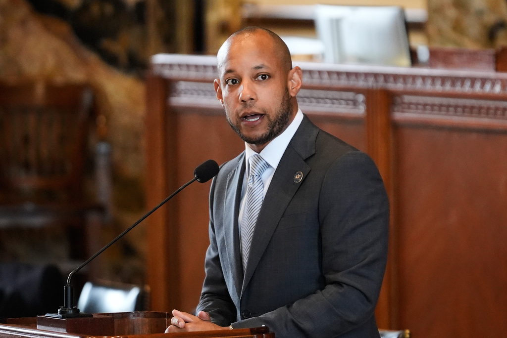 Louisiana Rep. Kyle M. Green, Jr., D-Dist 83, speaks prior to a Louisiana House vote on a redistricting plan to eliminate a majority-Black congressional district in response to a U.S. Supreme Court ruling, in Baton Rouge, La., Thursday, May 21, 2026. (AP Photo/Gerald Herbert)