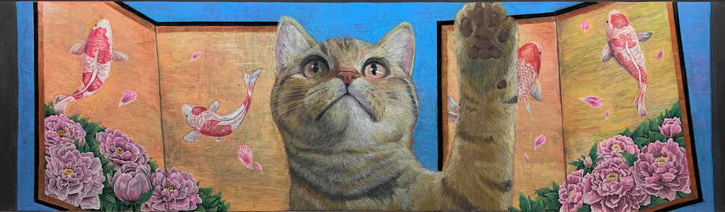 This undated image provided by Nichigaku Co., a Tokyo-based blackboard maker, shows the blackboard artwork by top winner in the main category in 2020, titled, "Grab It" by students at Fukushima Prefectural Aizu Gakuho High School. (Nichigaku Co., via AP)