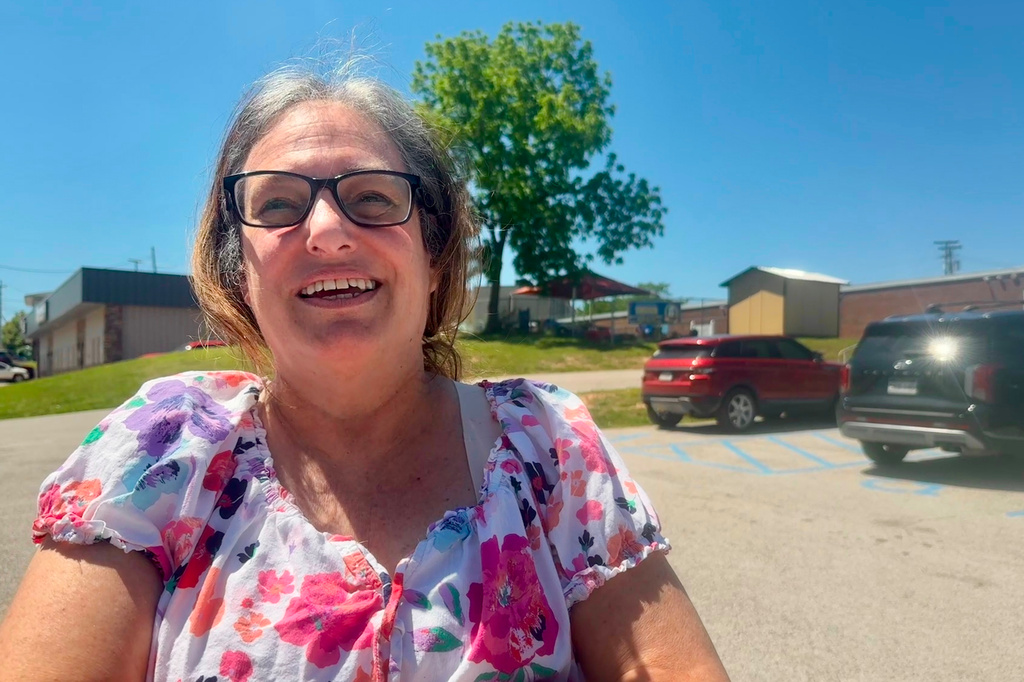 Tina Scala poses for a photo after voting in the West Virginia primary election Tuesday, May 12, 2026, in Cross Lanes, W.Va. (AP Photo/John Raby)