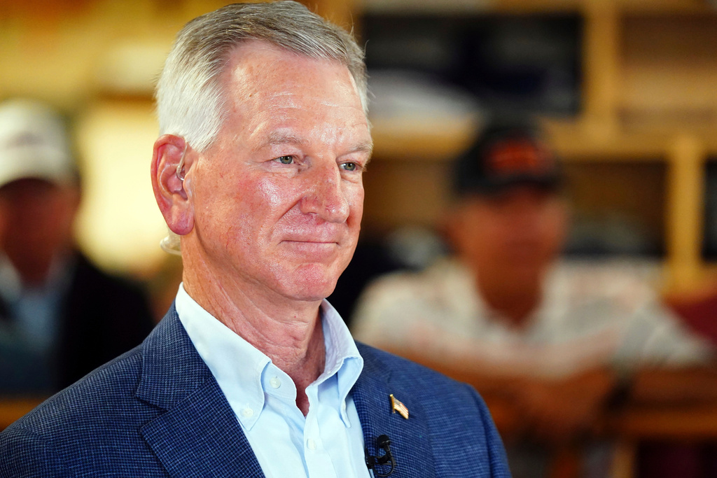 FILE - U.S. Sen. Tommy Tuberville, R-Ala., speaks about plans to run for the governor of Alabama in 2026, May 27, 2025 at Byron's Smokehouse in Auburn, Ala. (AP Photo/ John David Mercer, File)