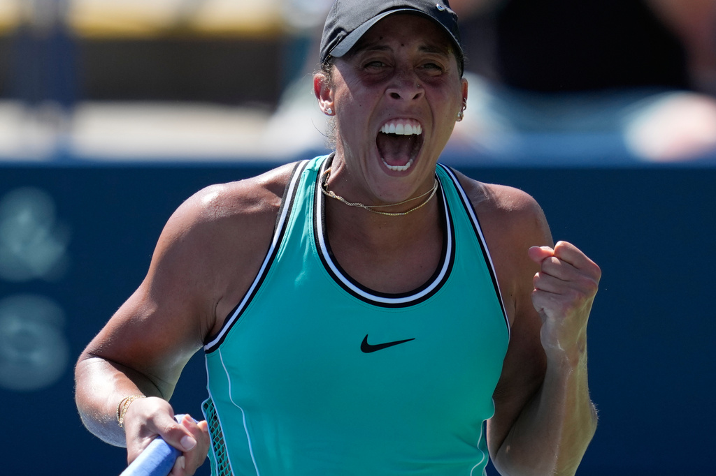 Madison Keys, of the United States, celebrates after she defeated Anna Bondar, of Hungary, during the second round of the U.S. Open tennis championships Thursday, Sept. 3, 2026, in New York. (AP Photo/Seth Wenig)