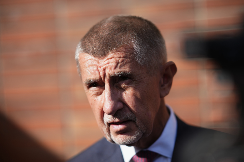 Chairman of opposition "ANO" (YES) movement Andrej Babis speaks to the media after casting his ballot for a general election at a polling station in Ostrava, Czech Republic, Friday, Oct. 3, 2025. (AP Photo/Petr David Josek)