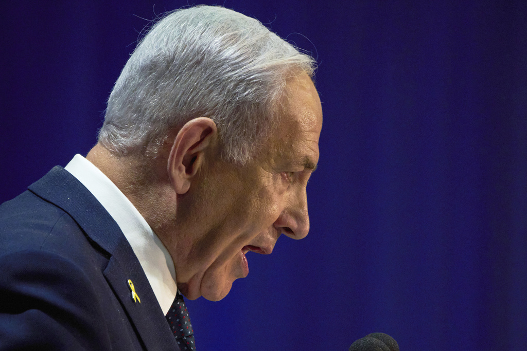 FILE - Israel's Prime Minister Benjamin Netanyahu delivers a speech during the International Conference on Combating Antisemitism in Jerusalem, Israel, March 27, 2025. (AP Photo/Leo Correa, File)