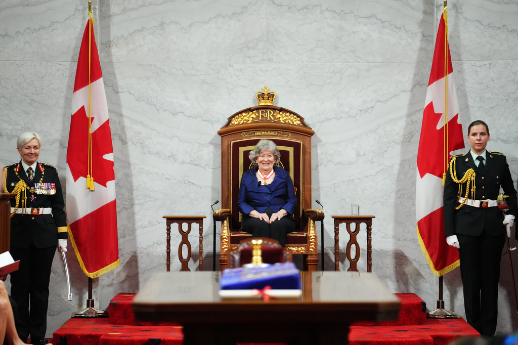 Governor General Louise Arbour smiles as she takes the throne after her oath in the Senate as she is installed as Canada's 31st Governor General in Ottawa on Monday, June 8, 2026. (Sean Kilpatrick/The Canadian Press via AP)