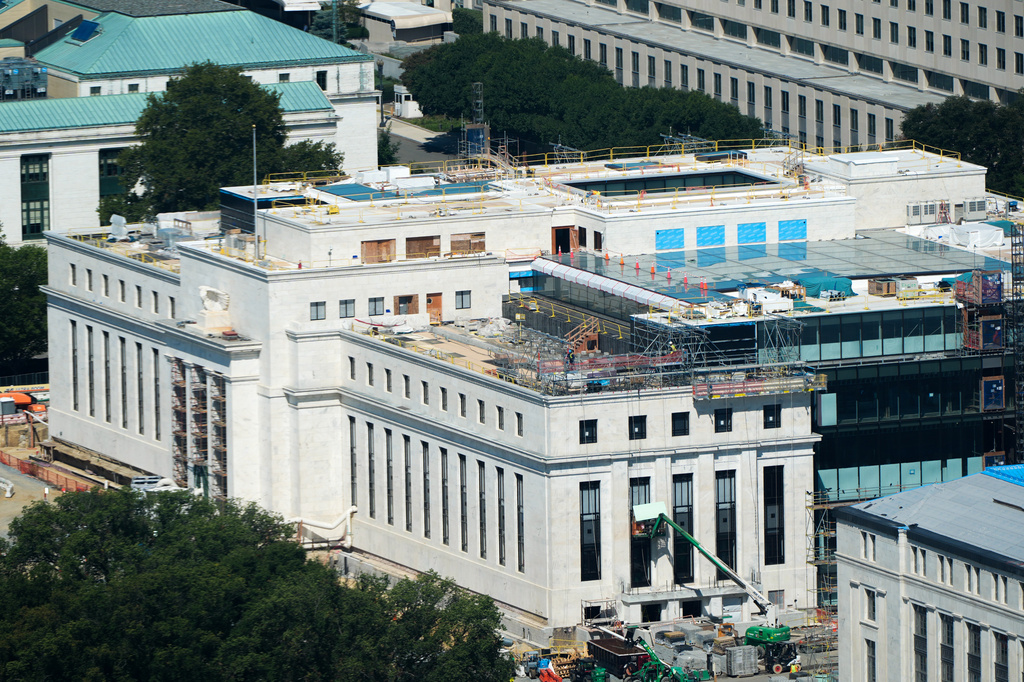 The Federal Reserve is seen from the Washington Monument, Wednesday, Aug. 19, 2026, in Washington. (AP Photo/Alex Brandon)