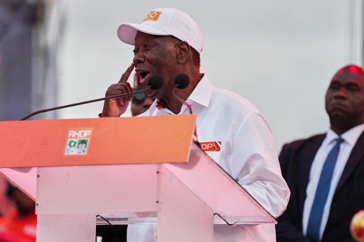 President Alassane Ouattara speaks during his final campaign rally at Republic Square in Abidjan, Ivory Coast, Thursday, Oct. 23, 2025. (AP Photo/Misper Apawu) President Alassane Ouattara speaks during his final campaign rally at Republic Square in Abidjan, Ivory Coast, Thursday, Oct. 23, 2025. (AP Photo/Misper Apawu)