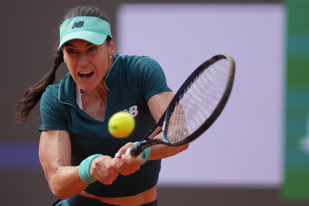 Romania's Sorana Cirstea returns to United States' Coco Gauff, during their match at the Italian Open tennis tournament in Rome, Thursday, May 14, 2026. (AP Photo/Andrew Medichini)
