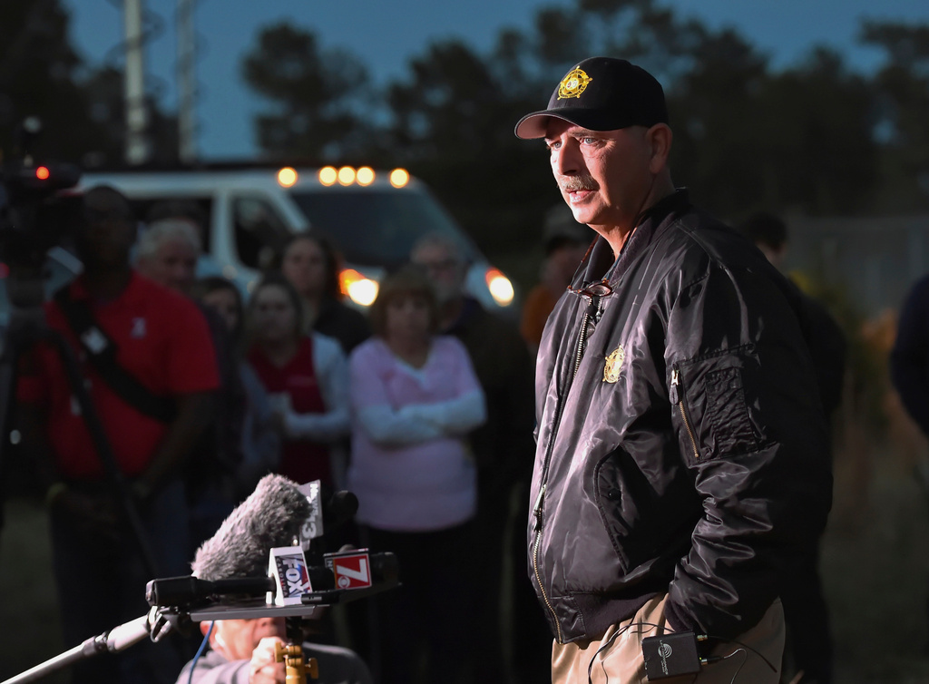FILE - Spartanburg Sheriff Chuck Wright speaks during a news conference in Woodruff, S.C., Sunday, Nov. 6, 2016. (AP Photo/Richard Shiro, File)