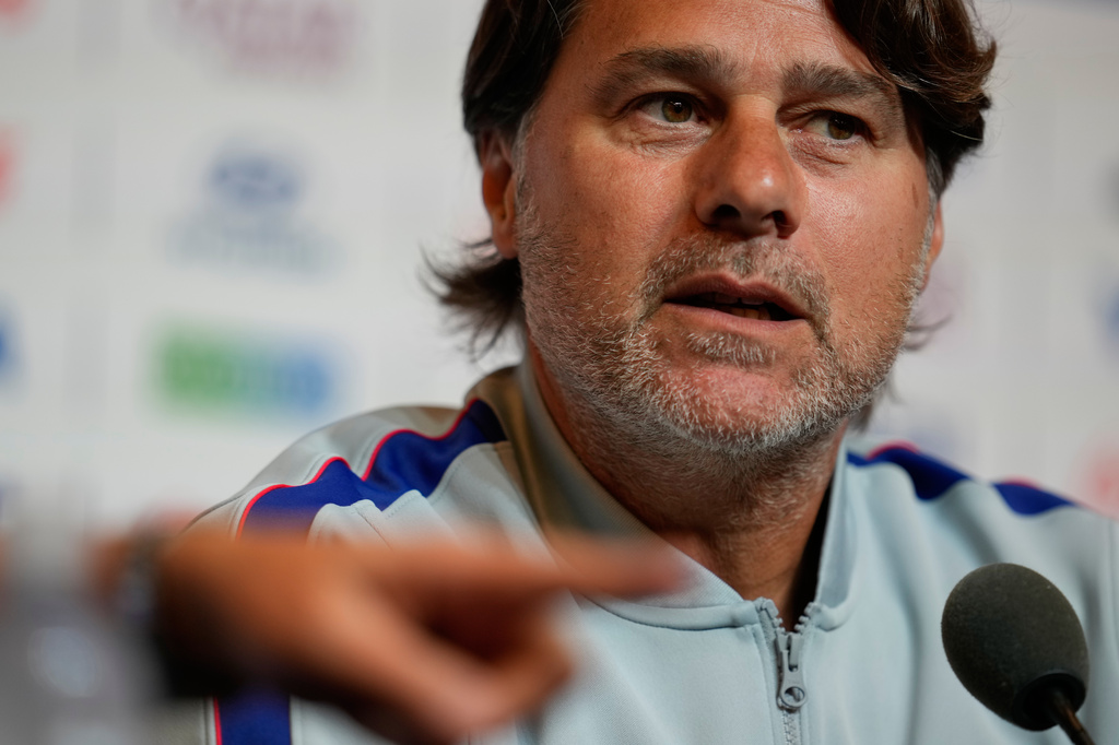 United States head coach Mauricio Pochettino attends a news conference ahead of their World Cup Round of 32 soccer match against Bosnia and Herzegovina, Tuesday, June 30, 2026, in Santa Clara, Calif. (AP Photo/Eugene Hoshiko)