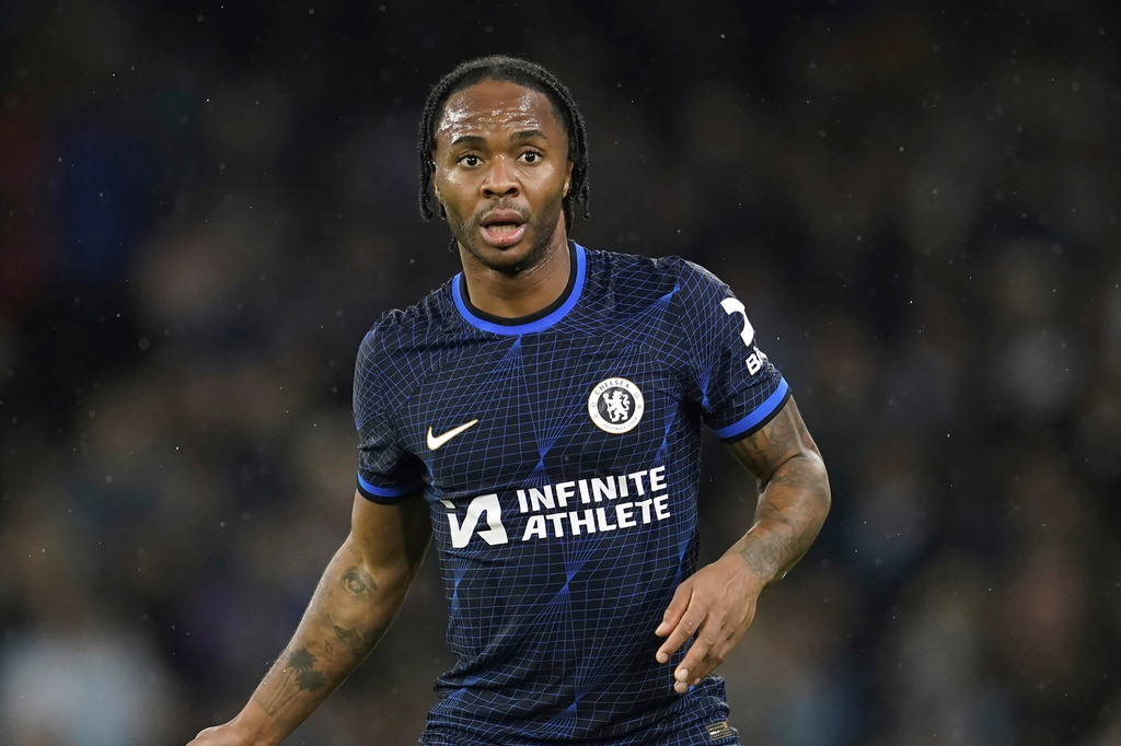 FILE - Chelsea's Raheem Sterling during the English Premier League soccer match between Manchester City and Chelsea at the Etihad stadium in Manchester, England, on Feb. 17, 2024. (AP Photo/Dave Thompson, File)