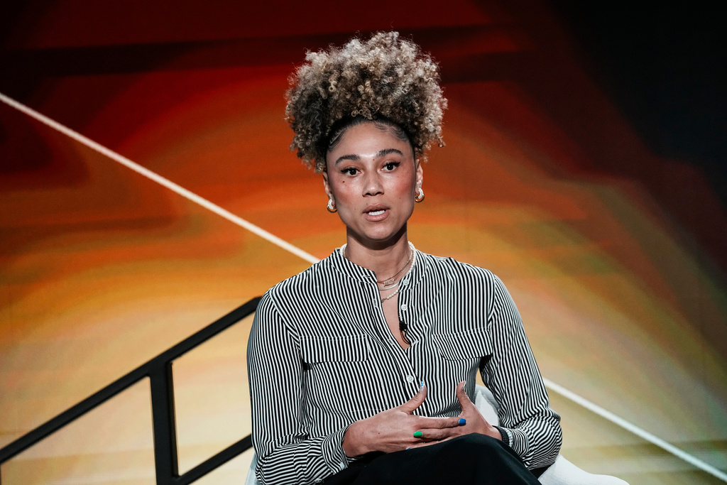 Ally Love, Peloton Instructor + VP, Instructor Strategy & Development, speaks during a Pro Athlete event at JPMorganChase headquarters in New York, Wednesday, March 18, 2026. (AP Photo/Eduardo Munoz Alvarez)