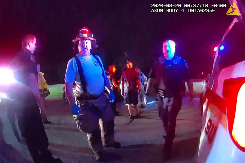 Police body cam footage released by the California Borough Police Department in Washington County, Pennsylvania shows first responders working a scene after police officers discovered the body of a college student in a vehicle in Washington County, Pa., Thursday, Aug. 20, 2026.(California Borough Police Department via AP)