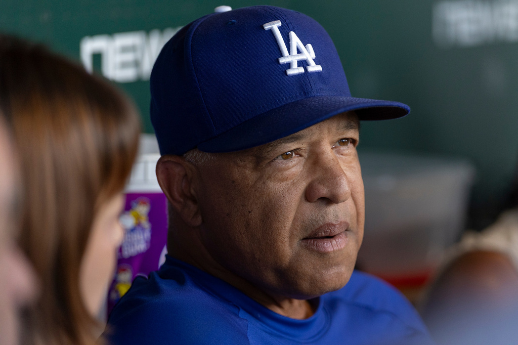 Los Angeles Dodgers manager Dave Roberts interviews with media before a baseball game against the Athletics, Monday, June 29, 2026, in West Sacramento, Calif. (AP Photo/Sara Nevis)