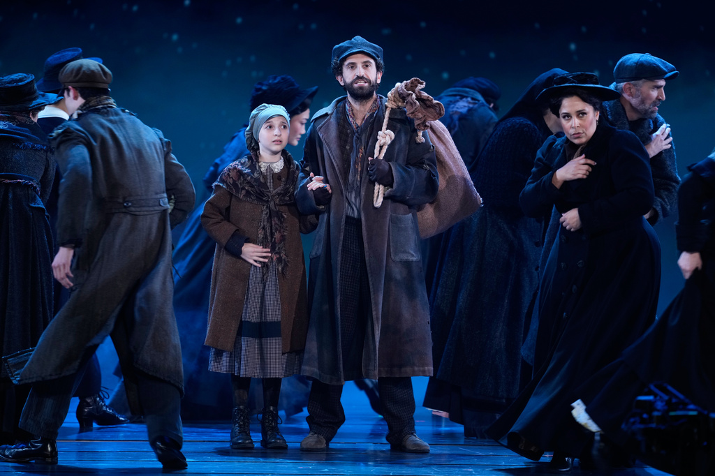 Brandon Uranowitz, center, performs a song from "Ragtime" during the 79th Tony Awards on Sunday, June 7, 2026, at Radio City Music Hall in New York. (Photo by Charles Sykes/Invision/AP)