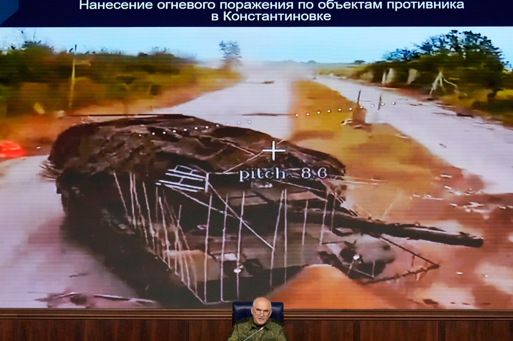 The First Deputy Chief of the General Staff of Russian Armed Forces Lt. Gen. Sergei Rudskoy holds a news briefing in Moscow, Saturday, July 4, 2026. (AP Photo/Pavel Bednyakov)