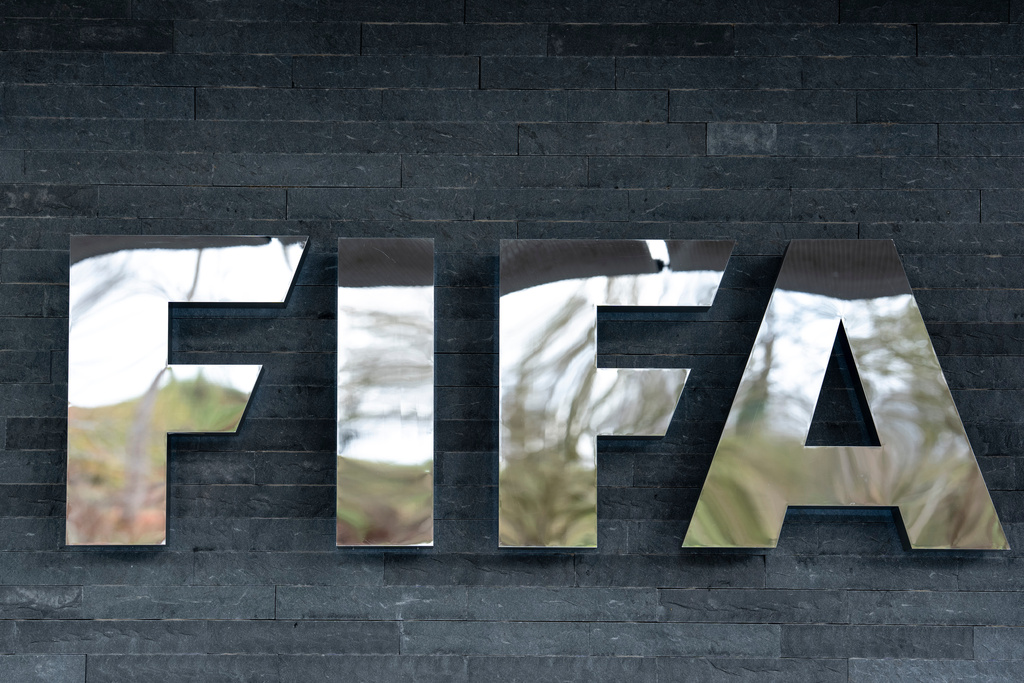A FIFA logo at the FIFA headquarters in Zurich, Switzerland, Thursday, Nov. 20, 2025. (Claudio Thoma/Keystone via AP)