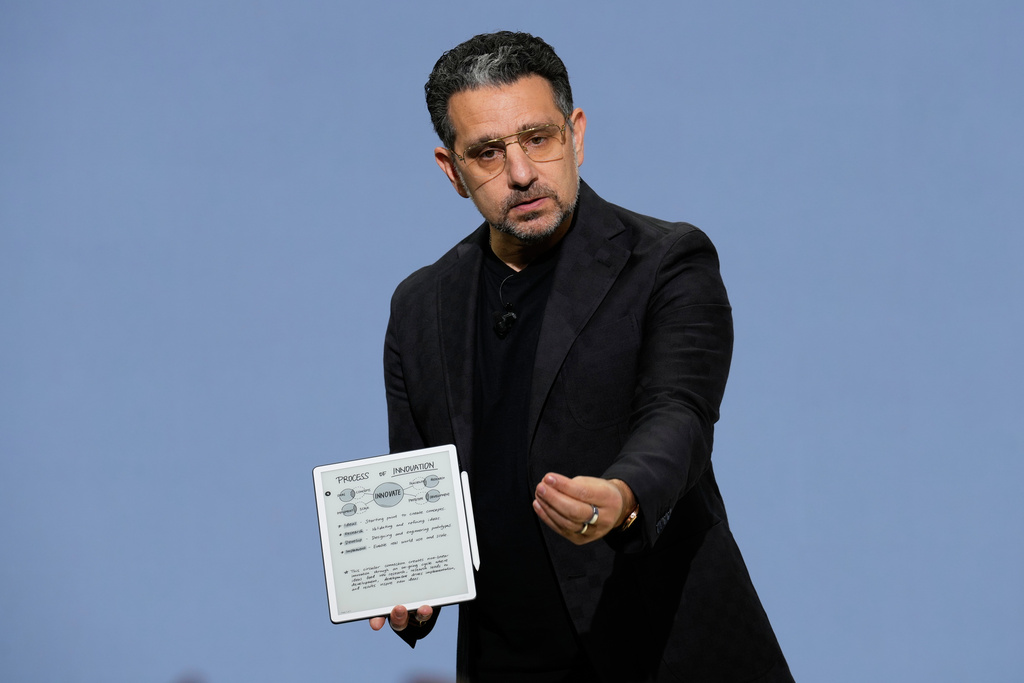 Panos Panay, senior vice president of devices and services at Amazon, speaks during an Amazon event in New York, Tuesday, Sept. 30, 2025. (AP Photo/Seth Wenig)