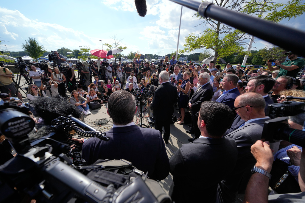 Lawyer Kevin Reddington speaks to media after the judge declared a mistrial in Lindsay Clancy's murder trial at Plymouth County Superior Court, Friday, Sept. 4, 2026, in Plymouth, Mass. (AP Photo/Charles Krupa)
