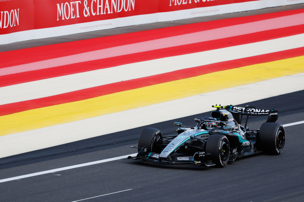 Mercedes driver Andrea Kimi Antonelli of Italy steers his car during the Formula One Grand Prix at the Spa-Francorchamps racetrack in Spa, Belgium, Sunday, July 19, 2026. (AP Photo/Geert Vanden Wijngaert)