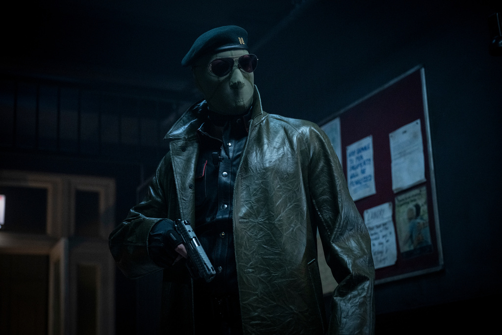 This image released by Paramount Pictures shows Lee Pace in a scene from "The Running Man." (Ross Ferguson/Paramount Pictures via AP)