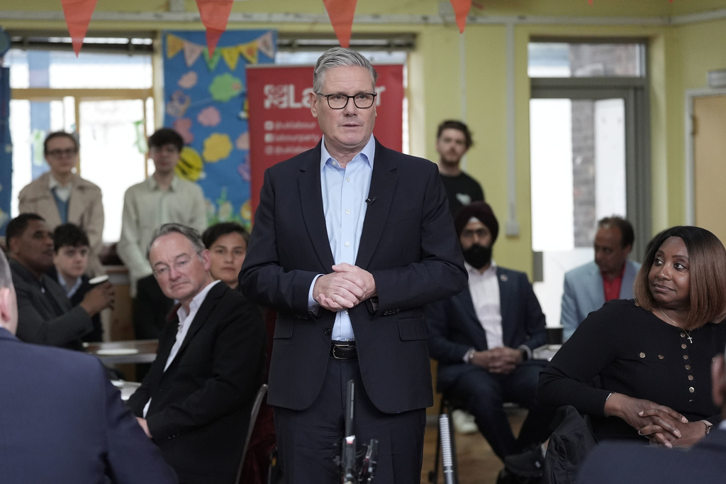 Britain's Prime Minister Sir Keir Starmer speaks to Labour Party members at Kingsdown Methodist Church Hall, in Ealing, west London, Friday May 8, 2026, a day after the local elections. (Stefan Rousseau/PA via AP)