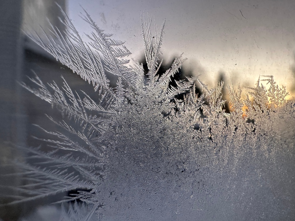 Ice crystals form inside a kitchen window in Lowville, New York, Saturday, Jan. 24, 2026. (AP Photo/Cara Anna)