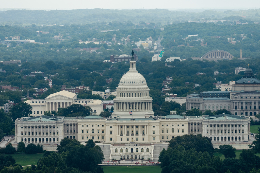 The U.S. Capitol is seen from the Washington Monument, Thursday, July 9, 2026, in Washington. (AP Photo/Julia Demaree Nikhinson)