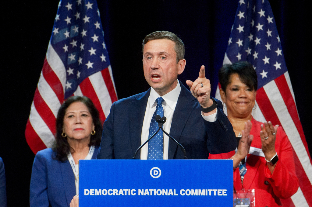 FILE - DNC chair candidate Ken Martin speaks at the Democratic National Committee Winter Meeting in National Harbor, Md., Feb. 1, 2025. (AP Photo/Rod Lamkey, Jr., File)