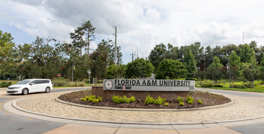 FILE - The roundabout at FAMU Way is seen on the Florida A&M University campus in Tallahassee, Fla., Thursday, June 6, 2024. (AP Photo/Mark Wallheiser,File)
