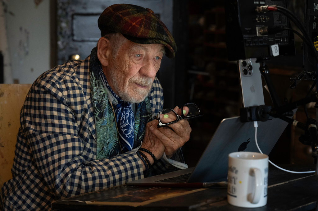This image released by Neon shows Ian McKellen in a scene from "The Christophers." (Claudette Barius/Neon via AP)