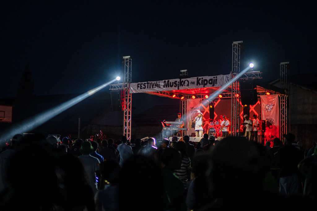 Fans and supporters of rapper Clem Cleopatre attend a festival in Goma, Democratic Republic of Congo, Saturday, March 28, 2026. (AP Photo/Moses Sawasawa)