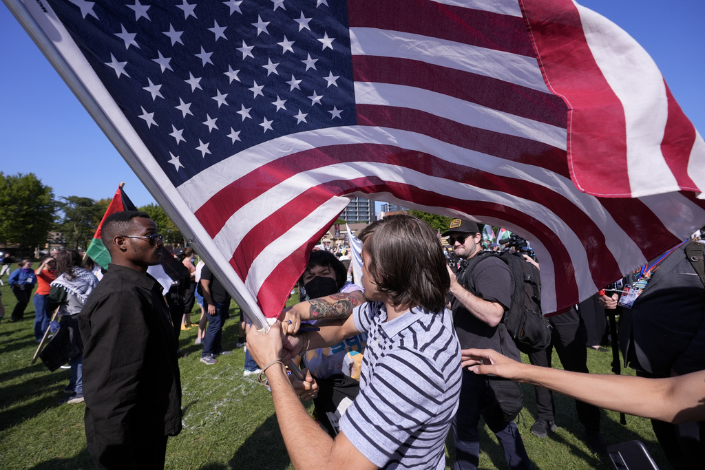Crowds of pro-Palestinian protesters rally and march outside Democratic ...