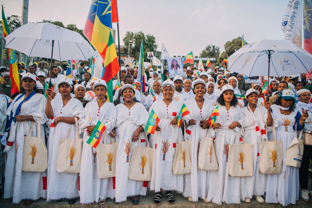 Supporters of Ethiopia's ruling Prosperity Party attend a rally ahead of the national elections in Addis Ababa, Ethiopia, Tuesday, May 26, 2026. (AP Photo/Amanuel Sileshi)