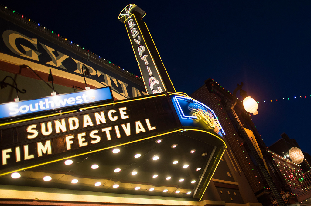 FILE - The exterior of the Egyptian Theatre is illuminated on Main Street during the Sundance Film Festival in Park City, Utah, Jan. 22, 2015. (Photo by Arthur Mola/Invision/AP, File)