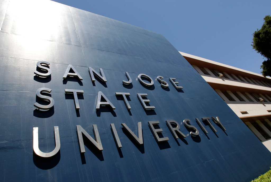FILE - An exterior view of San Jose State University is seen, June 30, 2011, in San Jose, Calif. (AP Photo/Paul Sakuma, File)