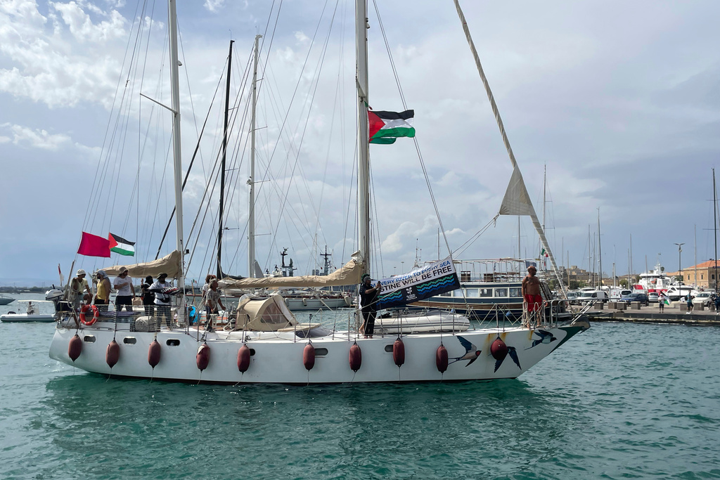 The Italian fleet of the Global Sumud Flotilla departs from the port of Siracusa, Italy, Thursday, Sept. 11, 2025. (Sebastiano Diamante/LaPresse via AP)