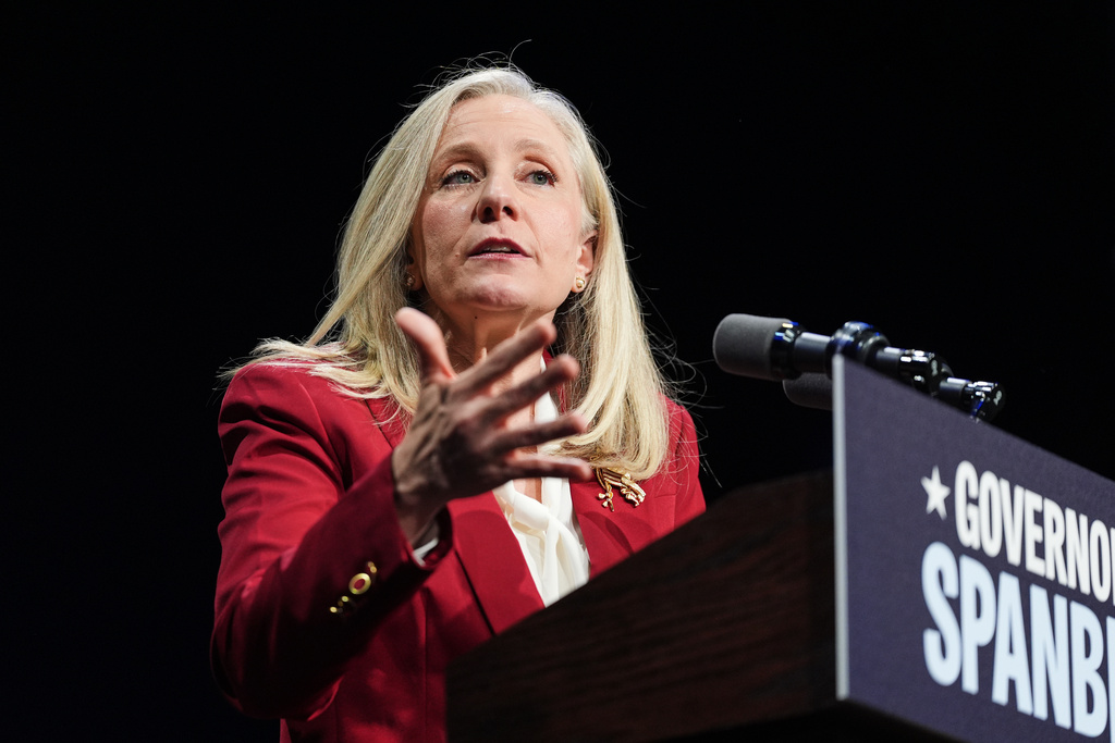 Democrat Abigail Spanberger speaks on stage after she was declared the winner of the Virginia governor's race during an election night watch party Tuesday, Nov. 4, 2025, in Richmond, Va. (AP Photo/Stephanie Scarbrough)
