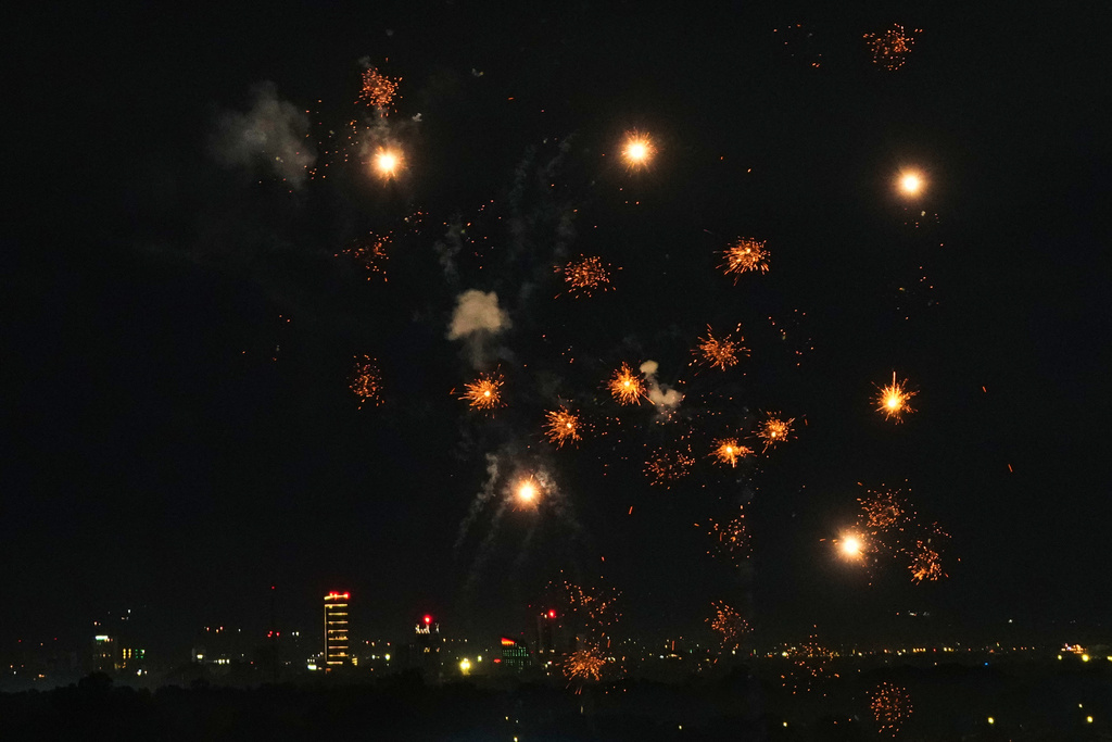 Fireworks burst over the capital Nicosia during the New Year's celebrations in the eastern Mediterranean island of Cyprus, early Thursday, Jan. 1, 2026. (AP Photo/Petros Karadjias)