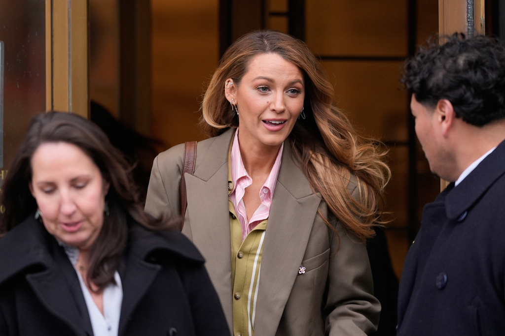 Blake Lively leaves a courthouse in New York, Wednesday, Feb. 11, 2026, who came to the courthouse to see if her lawsuit alleging sexual harassment on the set of the 2024 romantic drama “It Ends With Us” could be settled before a May trial. (AP Photo/Seth Wenig)