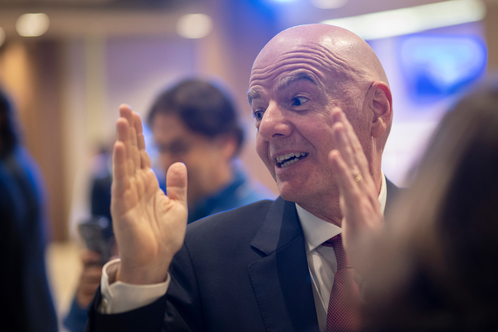 FIFA president Gianni Infantino during the Annual Meeting of the World Economic Forum in Davos, Switzerland, Thursday, Jan. 22, 2026. (Gian Ehrenzeller/Keystone via AP)