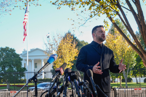 Ukraine's President Volodymyr Zelenskyy speaks to reporters in Lafayette Park across the street from the White House, following a meeting with President Donald Trump, Friday, Oct. 17, 2025, in Washington. (AP Photo/Manuel Balce Ceneta) Ukraine's President Volodymyr Zelenskyy speaks to reporters in Lafayette Park across the street from the White House, following a meeting with President Donald Trump, Friday, Oct. 17, 2025, in Washington. (AP Photo/Manuel Balce Ceneta)