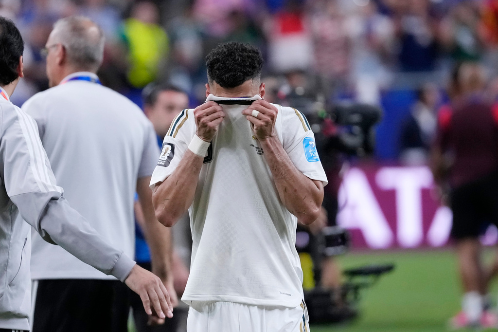 Saudi Arabia's Ali Lajami reacts to a 0-0 draw with Cape Verde after the World Cup Group H soccer match in Houston, Friday, June 26, 2026. (AP Photo/David J. Phillip)